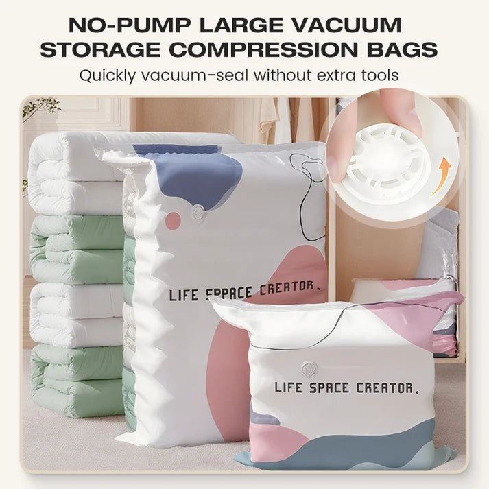 Increase the storage space by 80%！No-Pump Large Vacuum Storage Compression Bags
